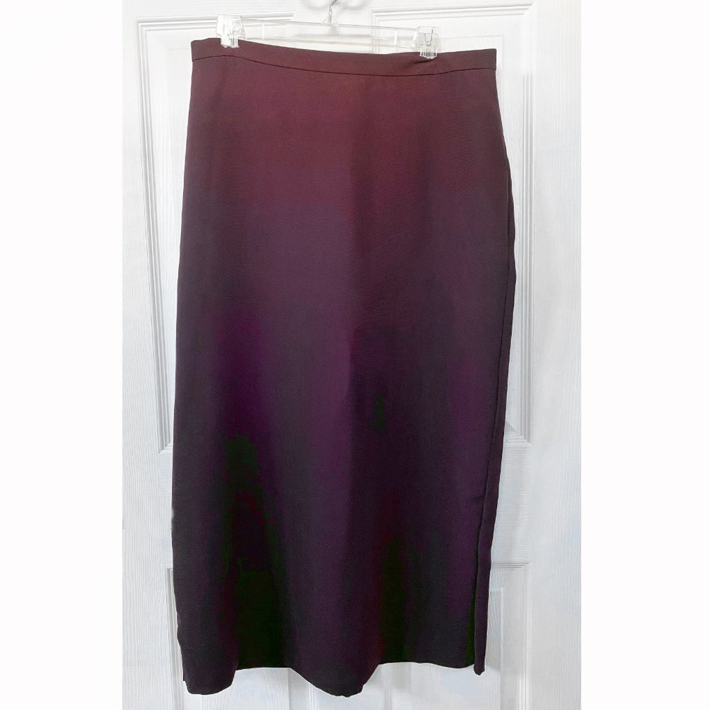 “Emma James” Size 12 100% polyester burgundy maxi-length skirt